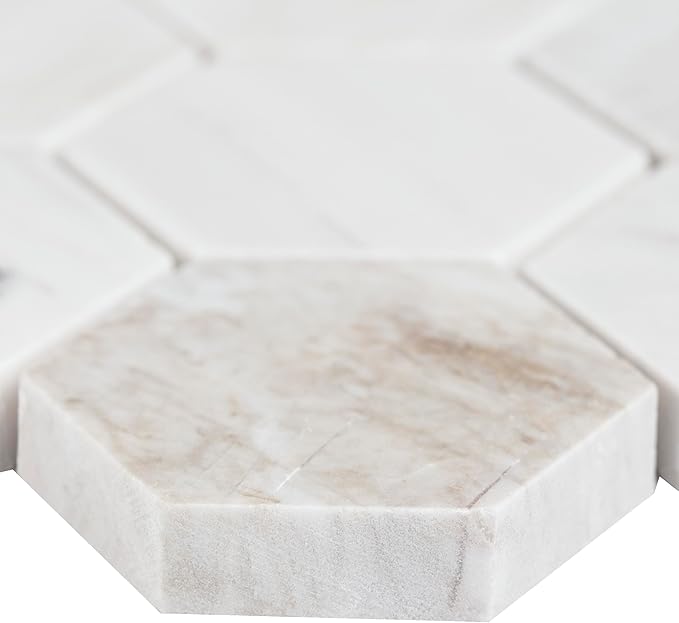 MSI Angora 12 in. x 12 in. Polished Marble Hexagon Tile for Kitchen Backsplash, Floor Tile, Wall Tile for Bathroom, Shower Wall Tile, Mesh Mounted Mosaic Tile