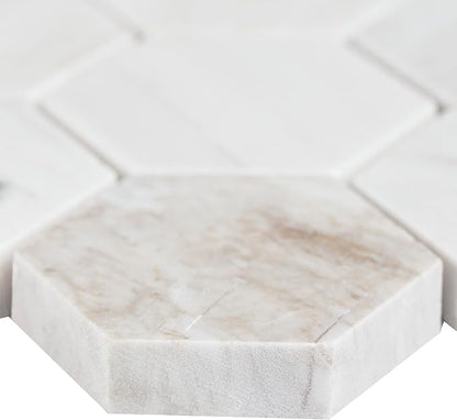 MSI Angora 12 in. x 12 in. Polished Marble Hexagon Tile for Kitchen Backsplash, Floor Tile, Wall Tile for Bathroom, Shower Wall Tile, Mesh Mounted Mosaic Tile