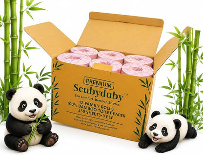 Premium & Soft Bamboo Toilet Paper | PFAS Free | 12 Mega Rolls, 3 ply & 350 Sheets | Non Toxic, Septic Safe, BPA Free | Tree Free Toilet Tissue | Plastic Free Packaging