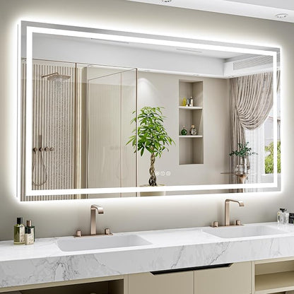 72x48 LED Bathroom Mirror with Lights, Lighted Vanity Mirror | Backlit and Front Light, Anti-Fog, 3 Color Dimmable, Memory, Tempered Glass, IP54 Waterproof, UL Listed
