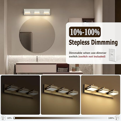 Joossnwell Brushed Nickel Vanity Lights for Bathroom Light Fixtures (3-Light, 19.69-Inch) Dimmable 5CCT Modern Bath Lighing Fixture Over Mirror LED Vanity Lighting