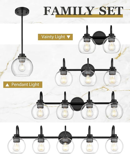Bathroom Light Fixtures, 5-Light Matte Black Vanity Lights with Globe Clear Glass, 35 Inch Modern Vanity Lighting Fixtures Over Mirror, AD-22280-5W-BK