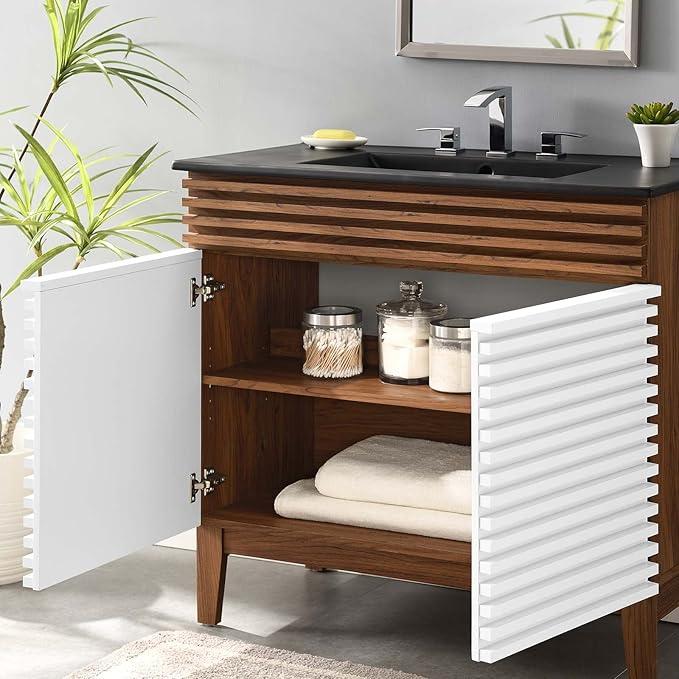 Modway Render 36" Bathroom Vanity in White Walnut Black