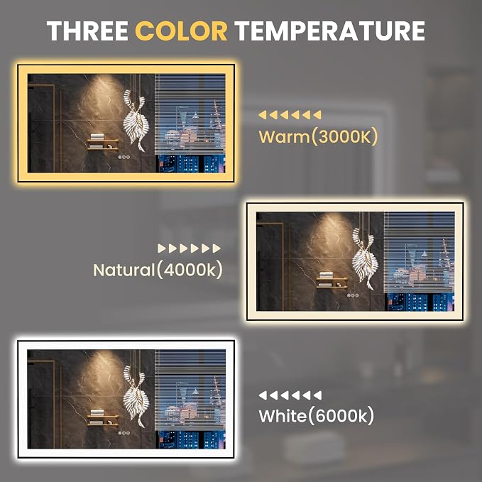LOAAO 55"X30" LED Bathroom Mirror Black Framed | Anti-Fog, Dimmable, Memory Function, Tempered Glass, Lighted Vanity Mirror for Wall