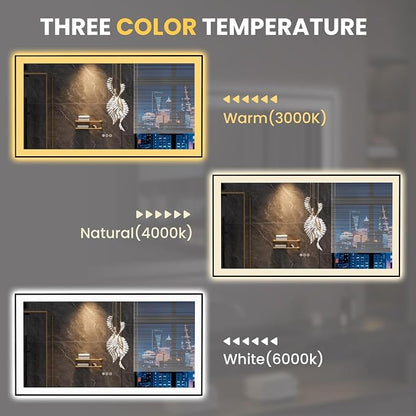 LOAAO 55"X30" LED Bathroom Mirror Black Framed | Anti-Fog, Dimmable, Memory Function, Tempered Glass, Lighted Vanity Mirror for Wall