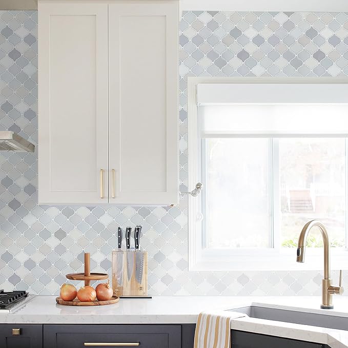 STICKGOO Arabesque Peel and Stick Backsplash, 12'X12' Self Adhesive Wall Tile (Thicker Design, Light Tones)