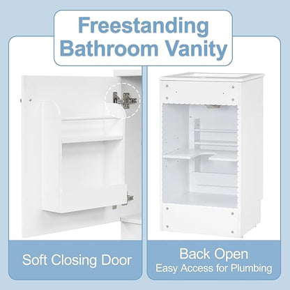 Christopher Knight Home Doreen 18" Bathroom Vanity with Ceramic Sink, Bathroom Vanity Cabinet with Door Organizer,Wooden Bathroom Storage Cabinet with Adjustable Shelf,Pedestal Sink with Storage,White