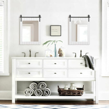 Besdomus Bathroom Farmhouse Wall Mirror: 22"x30" White Barn Door Solid Cedar Wood Frame Vanity Mirror - Wall Mounted Mirror for Bathroom/Living Room/Hallway - Rustic Home Decor for Homemakers