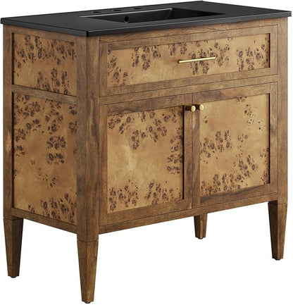 Modway Elysian 36" Burl Wood Bathroom Vanity in Black Brown with Ceramic Sink Basin