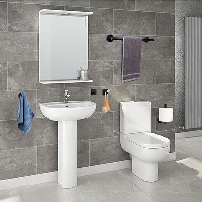 TocTen Bathroom Hardware Set, Thick Stainless Steel Bath Towel Bar Set Including Towel Rack for Bathroom+Toilet Paper Holder+3 Robe Towel Hooks Wall Mount Bathroom Accessory Set(16IN,Matte Black)