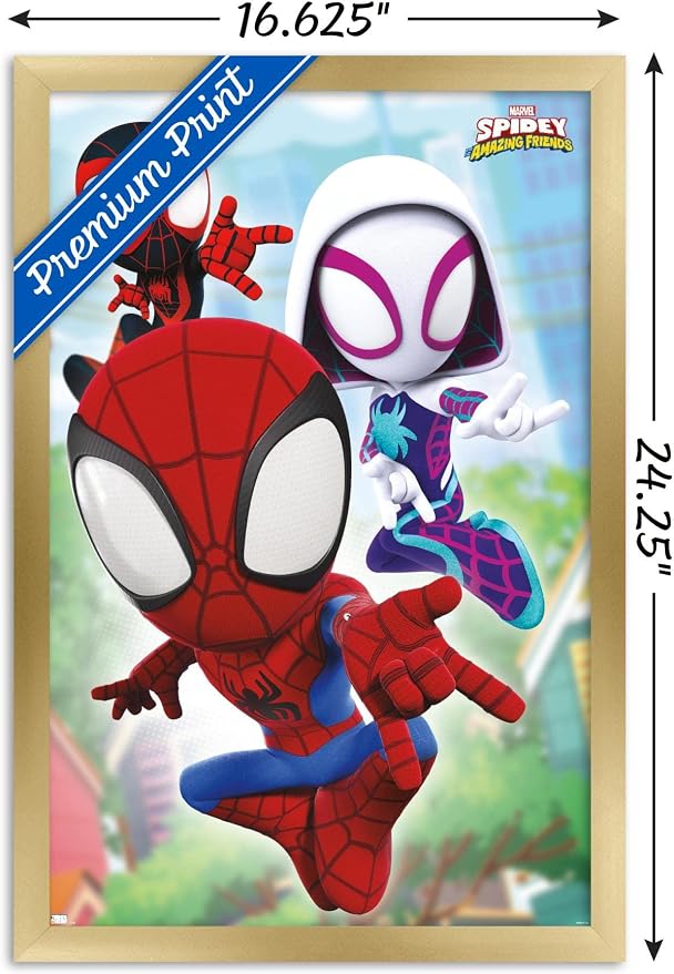 Trends International Marvel Spidey and His Amazing Friends - Webs Wall Poster, 14.72" x 22.37", Gold Framed Version