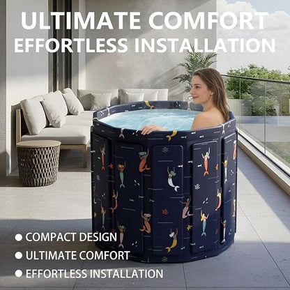 Portable Bathtub for Adult, Foldable Soaking Bathtub for Hot SPA&Ice Bath, Foldable Small Bathtub collapsible bathtub for Bathing, 6-layer Insulated portable tub,Space-saving (Blue Fish 25.9X27.5IN)