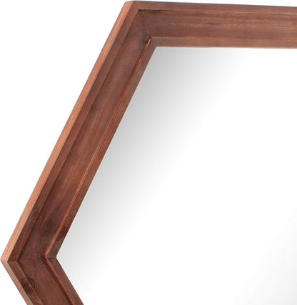 Stonebriar Decorative 24" Hexagon Wall Mirror with Redwood Frame and Attached Hanging Bracket, Decorative Country Rustic Decor for The Living Room, Bedroom, Bathroom, Hallway, and Entryway