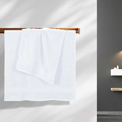 Cotton 2 Pack Oversized Bath Towel Set 28x55 inches, Large Bath Towels, Ultra Absorbant Compact Quickdry & Lightweight Towel, Ideal for Gym Travel Camp Pool - White
