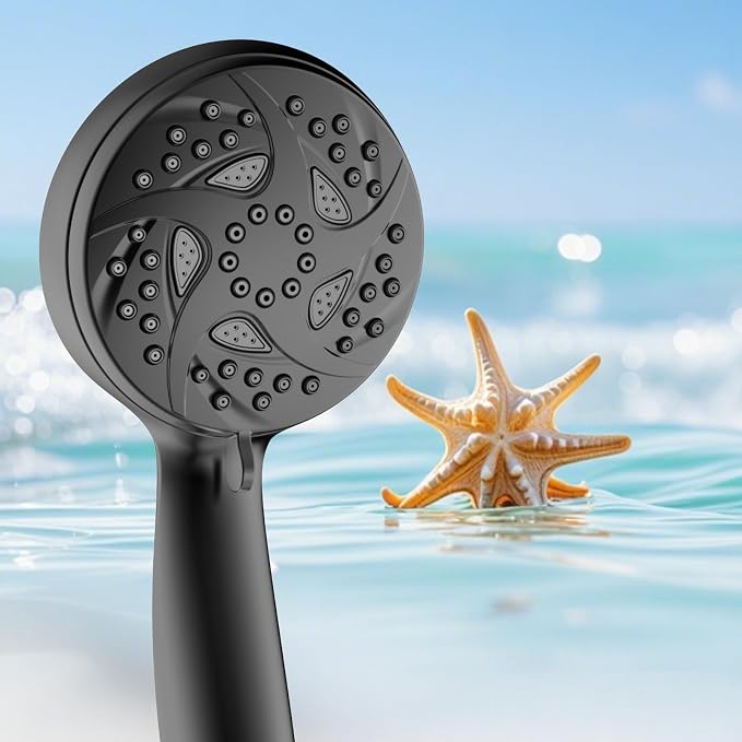 6-Mode Shower Head with Handheld, High Pressure Handheld Showerhead, Black | 3.94 Inch Handheld Spray with 59 Inch Stainless Steel Hose and Adjustable Shower Holder, Tool-free Installation