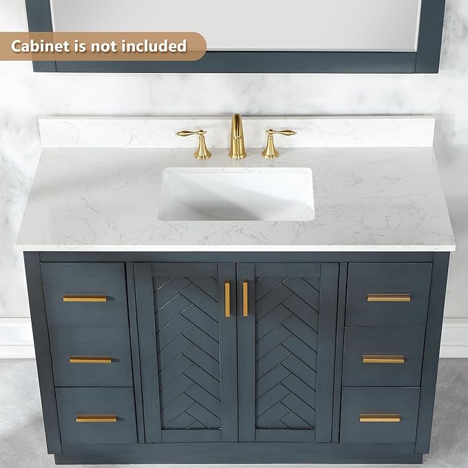Ceres 49" Engineered Stone Vanity Top in Grain White with Single White Sink