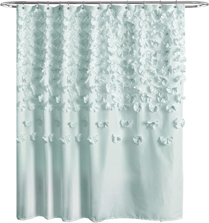 Lush Decor Lucia Shower Curtain 72" W x 72" L, Blue - Bathroom Curtain - Coquette Decor - Flower Shower Curtains - Blue Fabric Shower Curtains