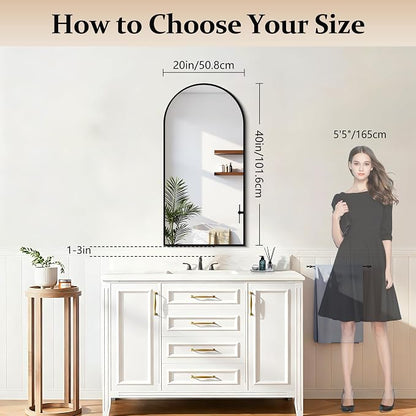COFENY Arched Mirror, 20’’x40’’ Black Arch Mirror for Bathroom, Arched Bathroom Mirror with Frame, Modern Wall Mounted Mirror for Over Sink Mantle Bedroom Vanity Living Room Entryway