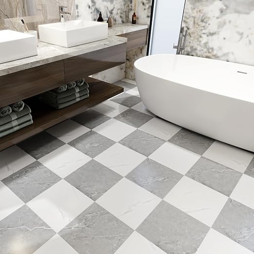 10-Pack 12"x12" Marble Peel and Stick Floor Tiles Waterproof Self Adhesive Vinyl DIY Flooring for Bedroom, Bathroom, Kitchen, RV, Cover 10 Sq. Ft, White & Grey Marble