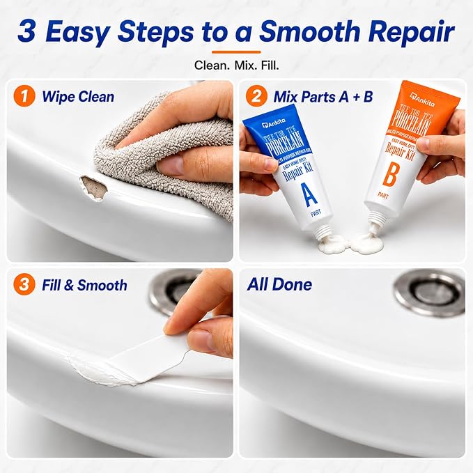 Porcelain Repair Kit White, High-Gloss Chipped Sink, Tub & Tile Repair Kit | Fix Sinks Chips, Tile Crack, Hole, Super Bond Porcelain Sink Repair Kit & Tile Paste Epoxy Putty, Trim & Repair Kits