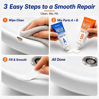 Porcelain Repair Kit White, High-Gloss Chipped Sink, Tub & Tile Repair Kit | Fix Sinks Chips, Tile Crack, Hole, Super Bond Porcelain Sink Repair Kit & Tile Paste Epoxy Putty, Trim & Repair Kits