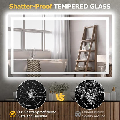 Hivone 60"X36" LED Bathroom Mirror with Lights, Anti-Fog, Dimmable, Backlit + Front Lit, Smart Bathroom Vanity Mirror, Memory Function, Shatterproof, Tempered Glass (Horizontal/Vertical)