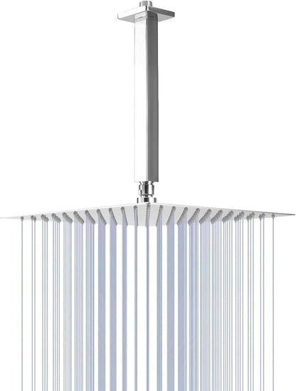 NearMoon Rain Shower Head With Shower Arm, Ceiling Mount Square Shower, Stainless Steel Ceiling Rainfall Showerhead- Waterfall Full Body Coverage (12 Inch, Chrome)