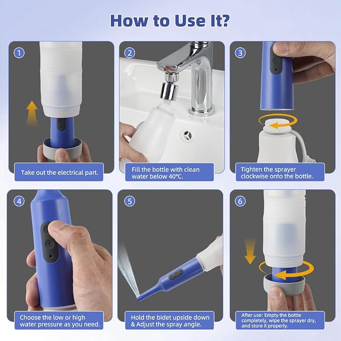 Hibbent Portable Bidet for Travel, High Pressure Electric Handheld Bidet Sprayer, 350-550ML Expandable Bottle for Personal Hygiene, USB-C Rechargeable Waterproof, Travel Sprayer for Women & Men, Blue