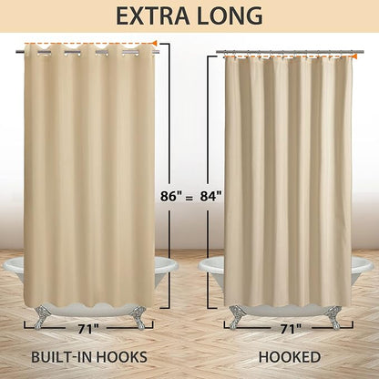 River Dream Extra Long Shower Curtain No Hooks or Liner Needed, Beige | Soft Microfiber, 84" Long Fabric Shower Curtain Set Waterproof, Bottom Magnets, Machine Washable, 71W x 86H(84H)