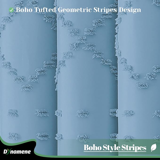 Extra Long Boho Shower Curtain Geometric 72"x96" Moonlight Blue | 96 Inch Tall, Elegant Tassel, Lightweight Textured Fabric, Water Repellent, Washable, Hotel Spa, for Bathroom/Dorm 12 Hooks