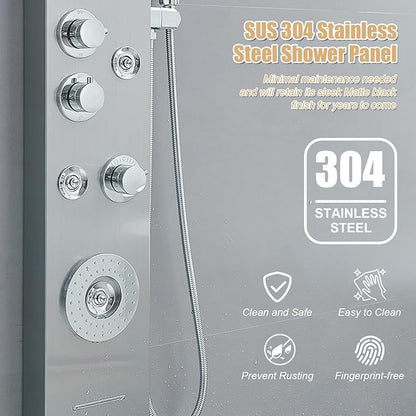 6 in 1 Shower Panel Tower System, Rainfall Shower Tower Systems w/LED and Digital Display Stainless Steel Shower Panels with Waterfall Tub Spout Massage Jets Handheld Head Nickel and Chrome