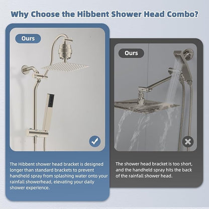 Hibbent 10'' Filtered Showerhead with 4-mode Handheld Spray, Brushed Nickel | High Pressure Showerhead Combo, 12'' Adjustable Extension Arm, Shower Filter, Extension Bar, Easy Reach Holder, 71'' Hose