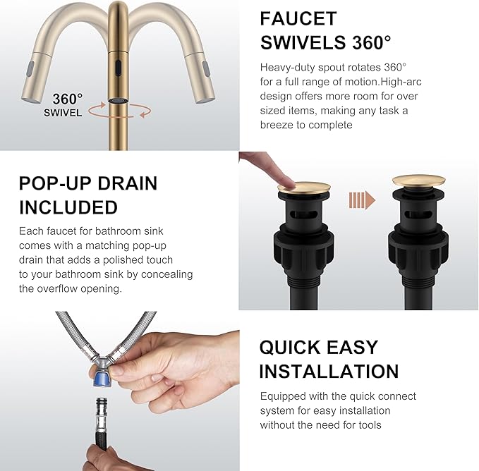 KENES Champagne Bronze Pull Down Bathroom Faucet, 8 Inch 2 Handle Widespread Bathroom Faucet 3 Hole with Pull Out Sprayer, Bathroom Vanity Faucet with Pop Up Drain & Supply Lines LJ-9068-CB