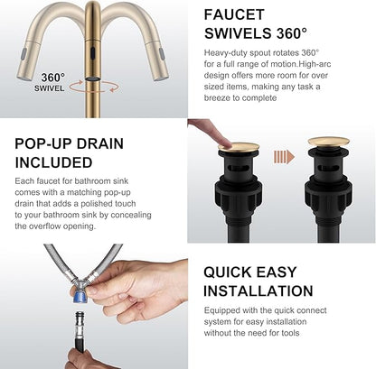 KENES Champagne Bronze Pull Down Bathroom Faucet, 8 Inch 2 Handle Widespread Bathroom Faucet 3 Hole with Pull Out Sprayer, Bathroom Vanity Faucet with Pop Up Drain & Supply Lines LJ-9068-CB