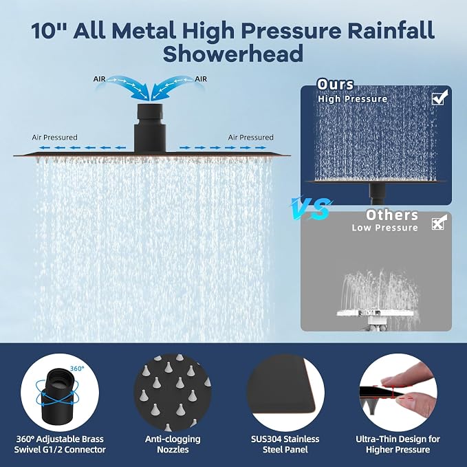 Hibbent 10'' Metal Showerhead, 10 Mode Filtered Handheld, Oil-Rubbed Bronze | High Pressure Stainless Steel Showerhead, 4-way Diverter, Heightened All Metal Extension Arm, 71'' Hose & Holder, Easy Reach