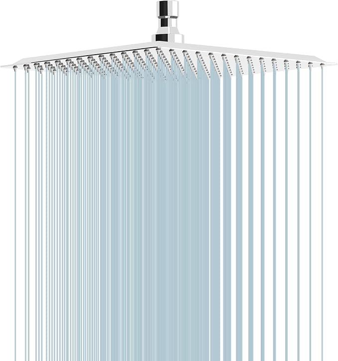 10 Inch Rain Shower Head High Pressure Rainfall Shower Head Chrome | Square Rain Bathroom Showerhead, High Flow, Large Stainless Steel, Ceiling Mounted, Wall Mounted, Waterfall Full Body