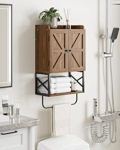Masupu Bathroom Cabinet Wall Mounted, Wooden Medicine Cupboard with Adjustable Shelves, Space-Saving Wall Storage Unit for Bathroom, Kitchen and Living Room (9"D x 15.35"W x 27.16"H,Country Walnut)