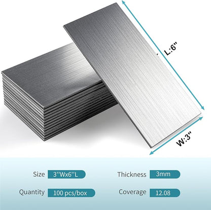 Vamos Tile 100-Piece Peel and Stick Backsplash Seamless Tile,3''x6'' Brushed Stainless Steel Metal Subway Tile,Stick on Backsplash for Kitchen/Bathroom/Laundry Room