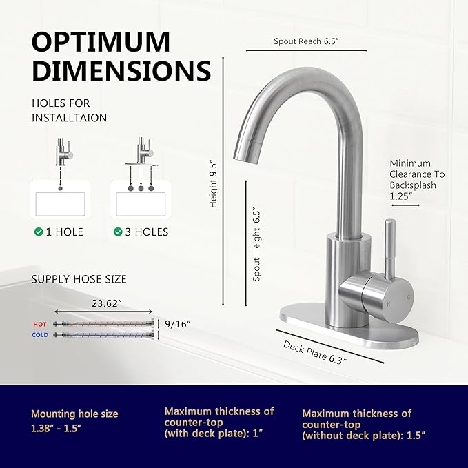 Comllen Wet Bar Sink Faucet, Brushed Nickel, Lead-Free 304 Stainless Steel, 360° Swivel, Single Handle, Small Prep Sink Faucets with Deck Plate for RV Outdoor Laundry Vanity Lavatory