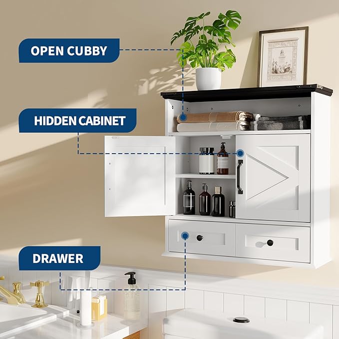 Bathroom Wall Cabinet - Medicine Cabinet with Barn Doors & Adjustable Shelf - 25x23.6x9 Inch Wall Cabinet for Bathroom, Kitchen, Laundry Room, Entryway