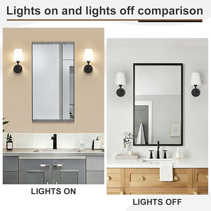 Modern Wall Sconces Set of 2, Hardwired Wall Lights with Flared White Fabric Shade, Matte Black Wall Lamps for Bedroom Bedside Stairway Bathroom Living Room(ETL Listed)