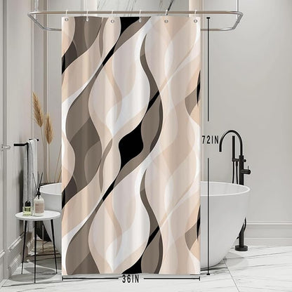 Stall Shower Curtain, Small Cream and Grey Shower Curtain Set for Bathroom Modern Waterproof Narrow Shower Curtain Set with Hooks, 36x72 Inch