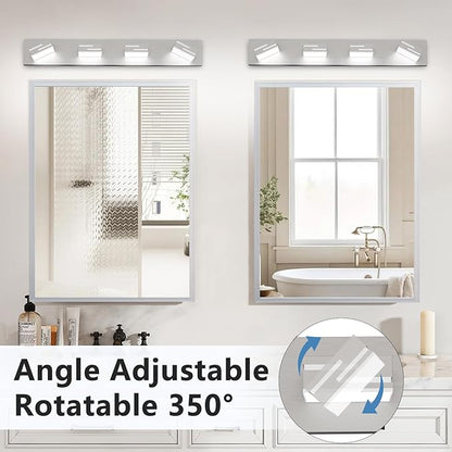 LED Modern Bathroom Vanity Light Fixtures,4-Light 28-inch Dimmable Brushed Nickel Vanity Lights for Bathroom Lighting Fixtures Over Mirror, with 350° Rotatable Acrylic Heads (Cool White 6000K)