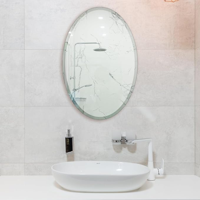Bathroom Mirror for Over Sink 16" x 24" Oval Frameless Wall Mirror | Beveled Polished Edge Decorative Wall Mirror for Bathroom, Bedroom, Vanity and Entryway
