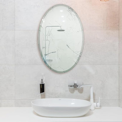 Bathroom Mirror for Over Sink 16" x 24" Oval Frameless Wall Mirror | Beveled Polished Edge Decorative Wall Mirror for Bathroom, Bedroom, Vanity and Entryway