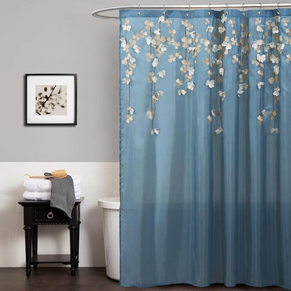 Lush Decor Flower Drops Shower Curtain Single 72" W x 72" L Blue & White - Fabric Shower Curtains for Bathroom - Floral Bathroom Curtain -Bathroom Decor