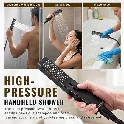 G-Promise 14 Inch Metal Rain Shower Head with Handheld (Oil Rubbed Bronze) | Suits Every Height, Pause Mode Diverter, Massage Mode Handheld, Full Body Coverage, Easy to Install, Modern Bath Upgrade