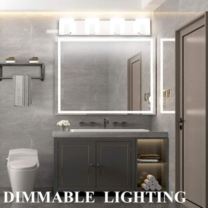 Aipsun 4 Lights Dimmable Modern LED Vanity Light for Bathroom Frosted White Acrylic Chrome Up and Down Bathroom Wall Light Fixtures Over Mirror(White Light 6000K)