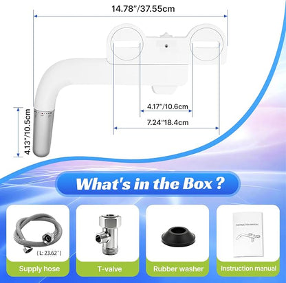 Bidet Attachment for Toilet,Ultra Thin Dual Nozzles,Cold Water Knob Control | One-click detach,0.23" slim ultra thin body, foldable double nozzle, adjustable water pressure, suitable for most toilets
