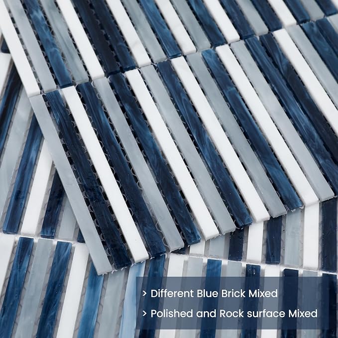 Glass Mosaic Tile Backsplash Dazzling Blue White 12 Inch | Kitchen Backsplash Bathroom and Shower (5-Pack, 5 sq.ft.)